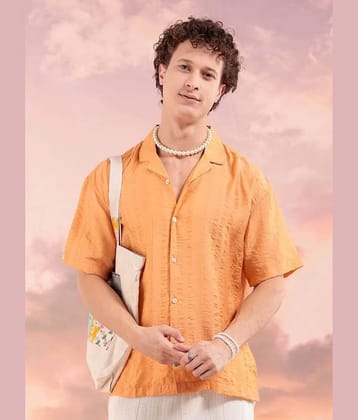 The Indian Garage Co. Viscose Relaxed Fit Striped Half Sleeves Mens Casual Shirt - Orange ( Pack of 1 ) - None