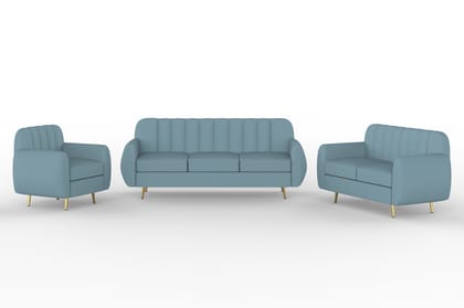 Wakeup India Sofa | Hazy Premium Fabric Sofa Set | 6 Seater Sofa | Pocket Spring Cushion | Padded Cushioned Armrest | Polished Metal Leg (Light Blue , Seating-3+2+1) | 1 Year warranty