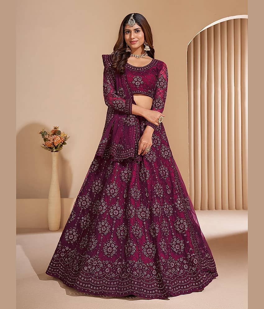 Aika Peach Net Chaniya Choli Semi Stitched Lehenga Single