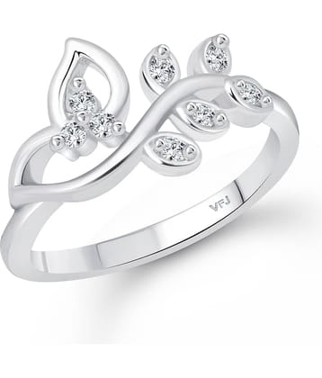 Vighnaharta  Pressing Leaf (CZ) Rhodium Plated  Ring - (  VFJ1579FRR7 )