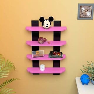 Onlinecraft Wooden Wall Shelf Wooden Wall Shelf (Number Of Shelves - 4, Maroon, Black, Pink)