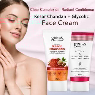 Globus Naturals Skin Lightening Kesar Chandan & Anti Acne Glycolic Face Cream 50 gm Combo Pack, Set of 2 
