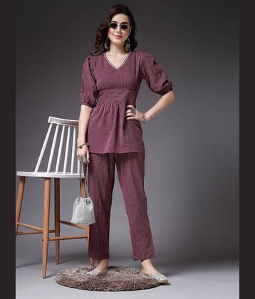 Stylum Women Self Design Top With Trousers Co-Ord Set ( Beige )