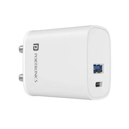 Portronics Adapto 30 30W with Dual Port Fast Charger White