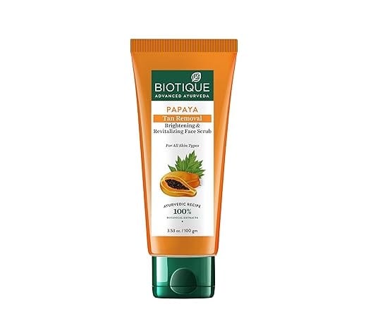 Biotique Papaya Tan Removal Brightening & Revitalizing Face Scrub 100g tube