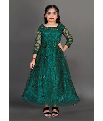 Lady Shopi Net Fit And Flare Dress For Girls ( Pack of 1 , Green )
