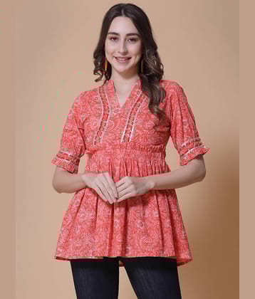 GOD BLESS Women's Cotton Peplum Top ( Orange )