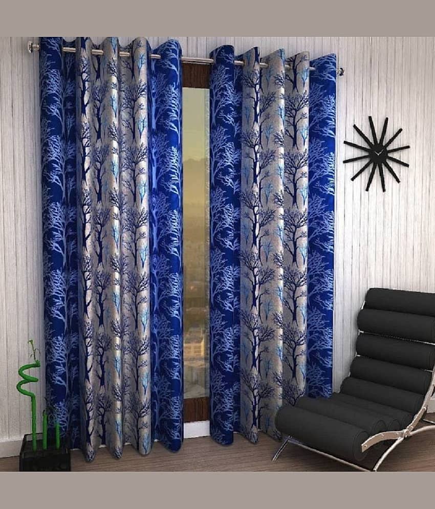 N2C Home Floral Semi-Transparent Eyelet Curtain 5 ft ( Pack of 2 ) - Blue