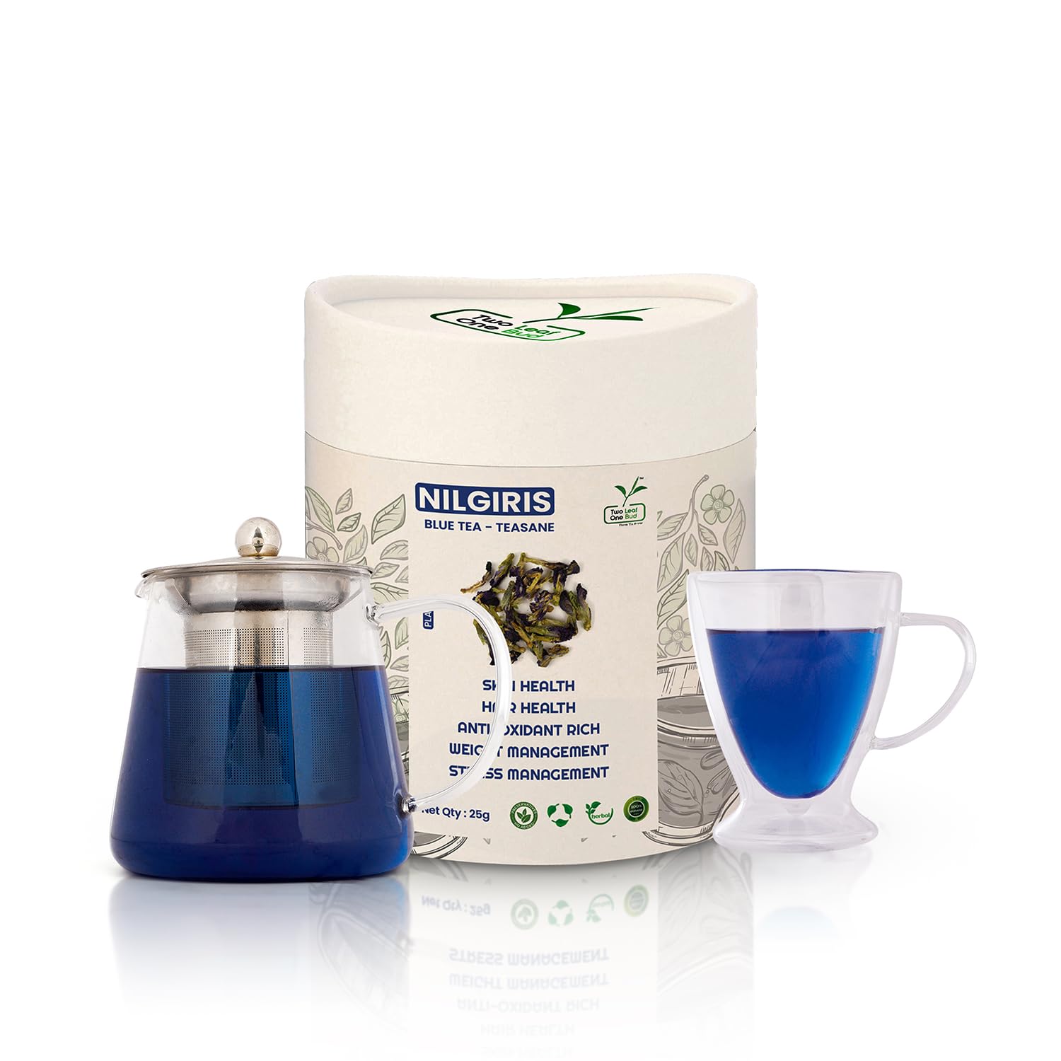 Two Leaf One Bud Nilgris Blue Tea - Teasane - Plain 25 Gms