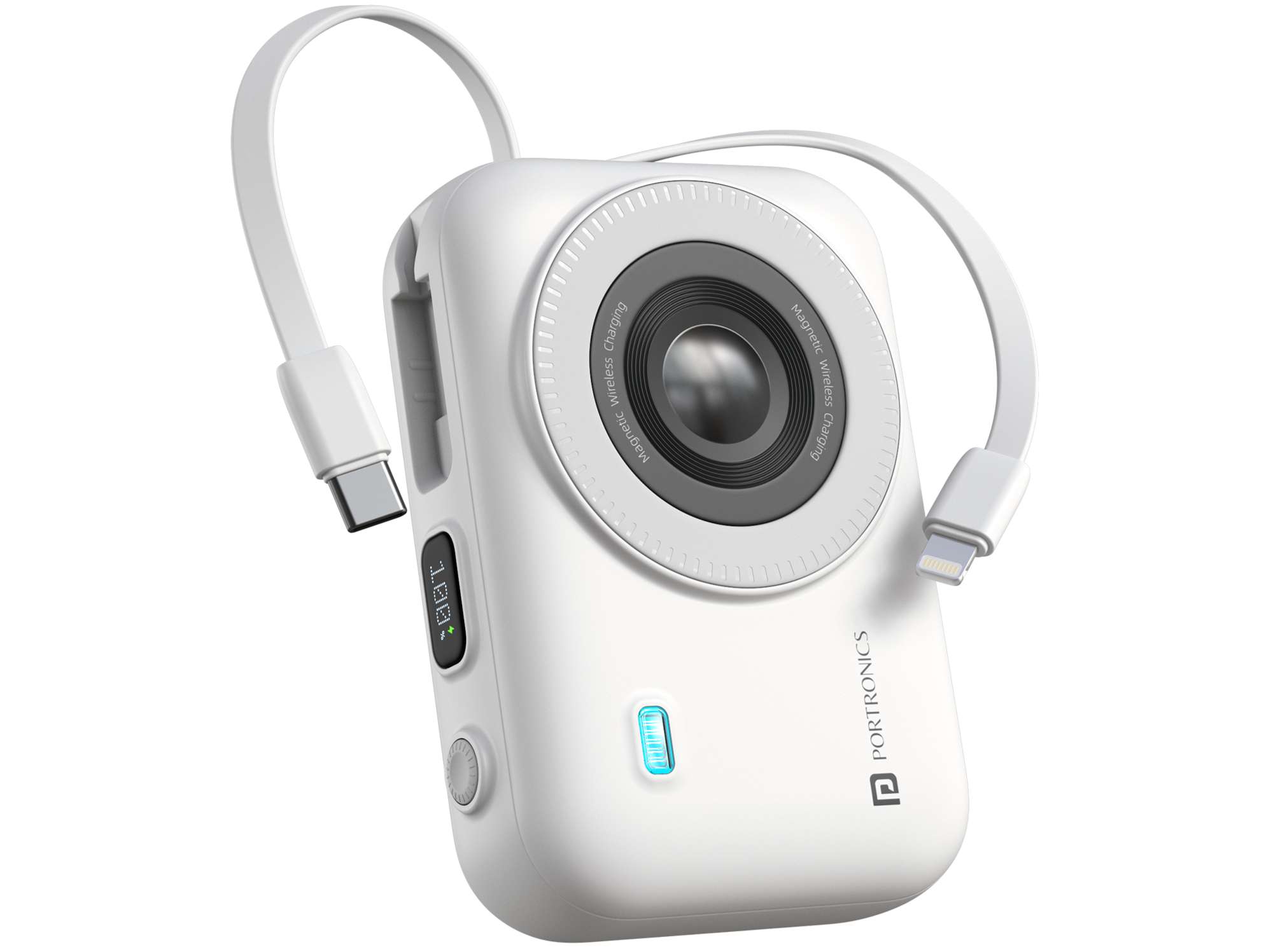 Portronics Power Shutter 20K 15W Wireless Charging, 22.5W Wired Output, Bidirectional Type C Port, In-Built Type C & 8 Pin Cable