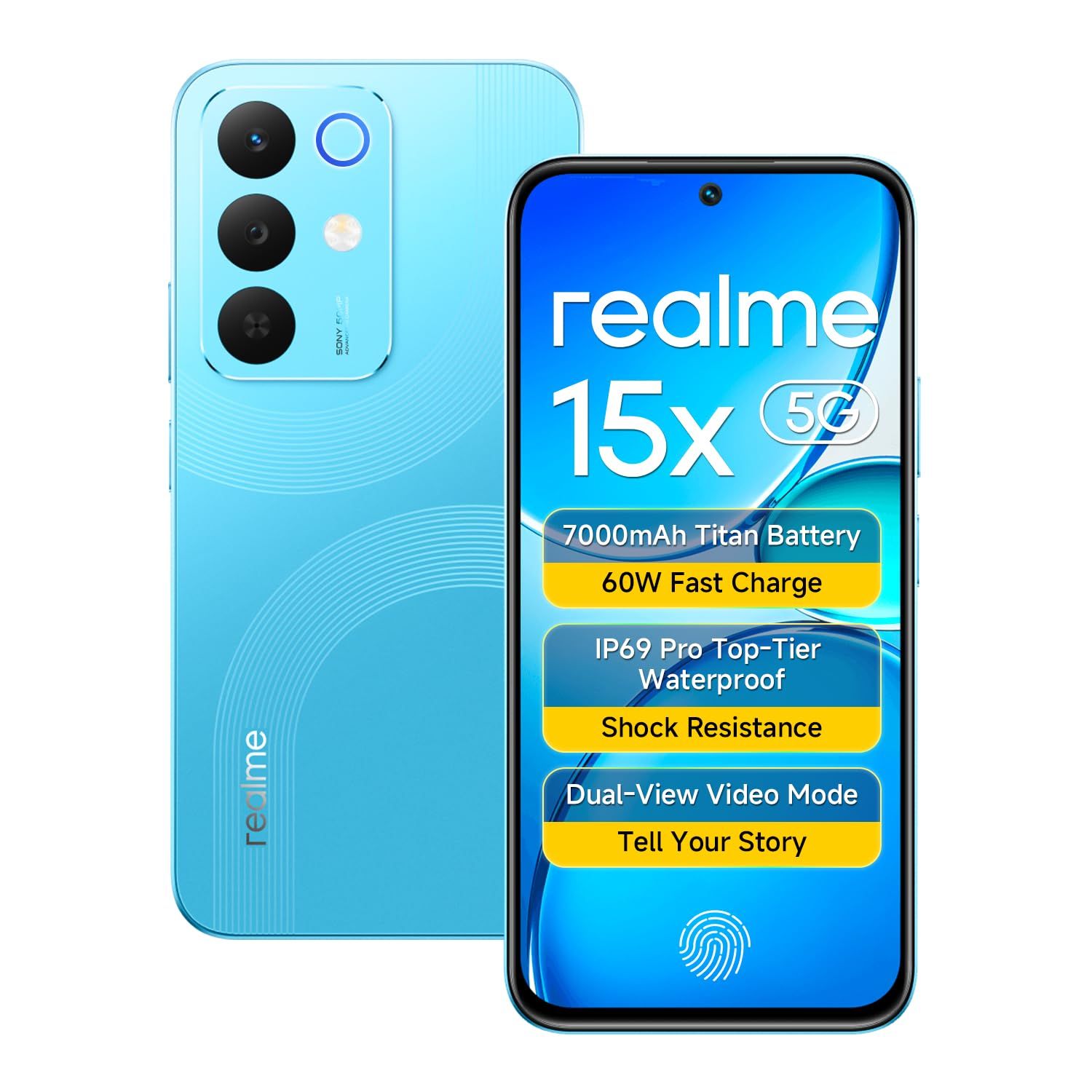 realme 15X 5G Smartphone 8GB RAM 128GB ROM, 6.8 inch 144Hz Display, 7000 0mAh Battery, 60W Fast Charging IP69 Pro Waterproof Dimensity 6300 6nm Octa-core chipset Processor (Aqua Blue) realme 15X 5G Smartphone 8GB RAM 128GB ROM, 6.8 inch 144Hz Display, 70