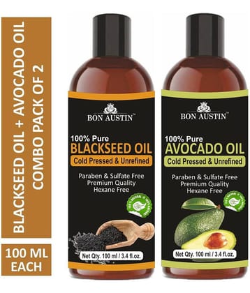 Bon Austin Premium Blackseed Oil & Avocado Oil - Cold Pressed & Unrefined Combo pack of 2 bottles of 100 ml(200 ml)