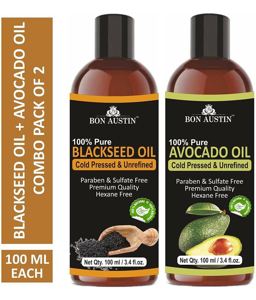 Bon Austin Premium Blackseed Oil & Avocado Oil - Cold Pressed & Unrefined Combo pack of 2 bottles of 100 ml(200 ml)