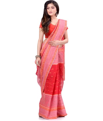 Desh Bidesh Cotton Self Design Saree Without Blouse Piece ( Red )