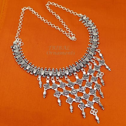 925 sterling silver Indian traditional vintage design ethnic charm necklace excellent gifting tribal brides belly dance jewelry india set566