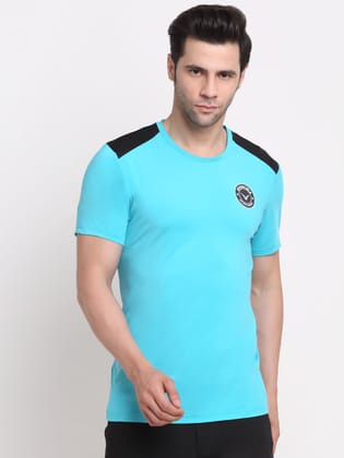 Invincible Men's Crew Neck Tee With Shoulder Panel-Aqua / S