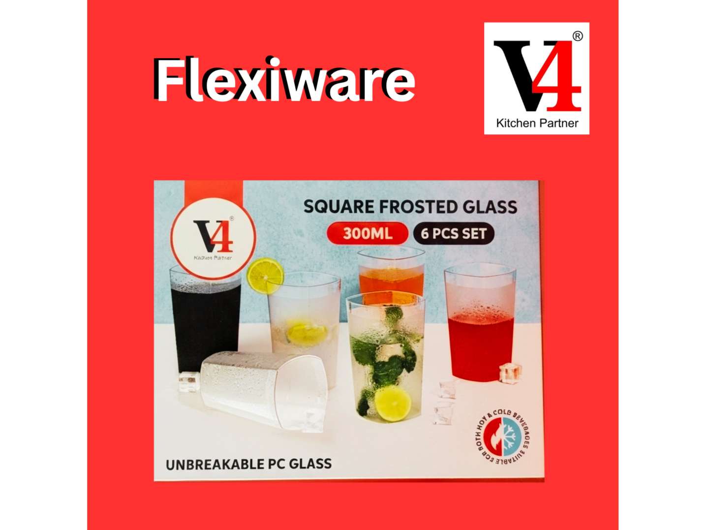 V4 Square Frosted Glass - 300ml