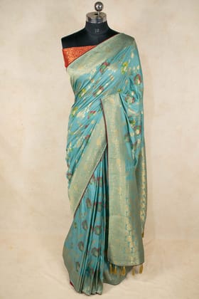 Dola Silk Meenakari Weaving Saree with Contrast Red Blouse