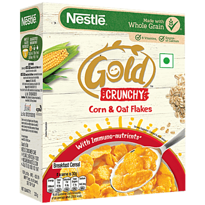 Nestle Gold Crunchy Corn & Oat Flakes Breakfast Cereal - With Immuno-Nutrients, Wholegrain, 230 g Box