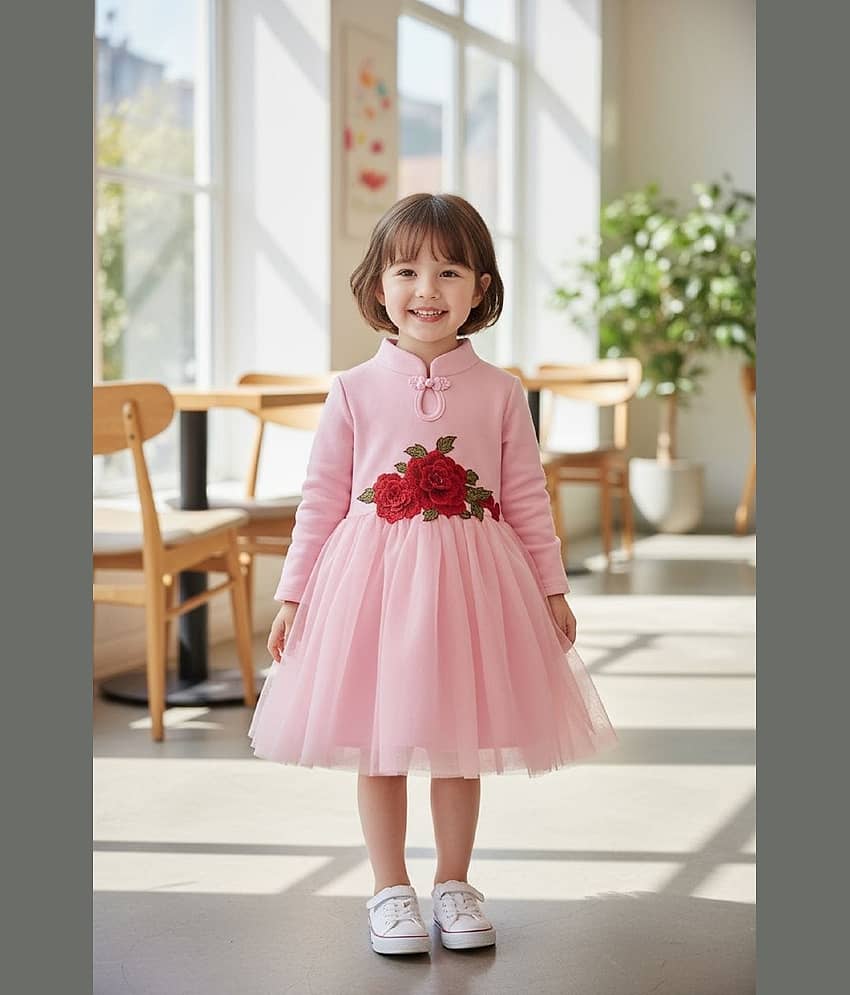 Mullick the designer Net Frock For Girls ( Pack of 1 , Pink )
