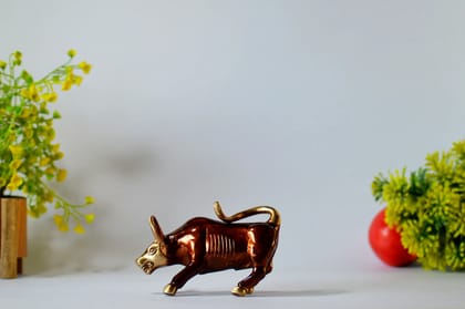 Street Bull Copper Statue of Bull Brass Sculpture (Color - Golden, Size - 3H *4.75L*2B) by Snova Enterprises