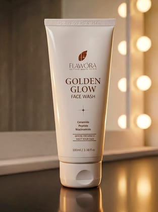 Flawora Golden Glow Facewash with Niacinamide for Brightening, Moisturization and Nourishment - 100ml