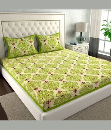 COZYKO Cotton 1 Double Bedsheet with 2 Pillow Covers ( Mint Green )