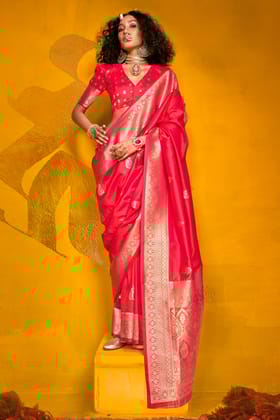 Pink 2-Tone Zari Weaving Silk Saree