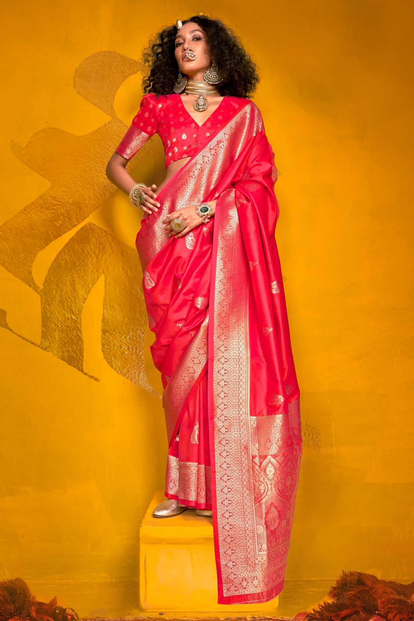 Pink 2-Tone Zari Weaving Silk Saree