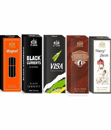 ST.JOHN Cobra Visa,Magnet,Black Current,M Q & Narcotic Pocket Perfume for Men 10 ml ( Pack of 5 )