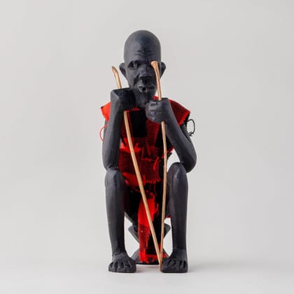 Eyaas Hand-Carved Mahogany Masai Elder Wooden Sculpture with Checked Robe  6 Inches