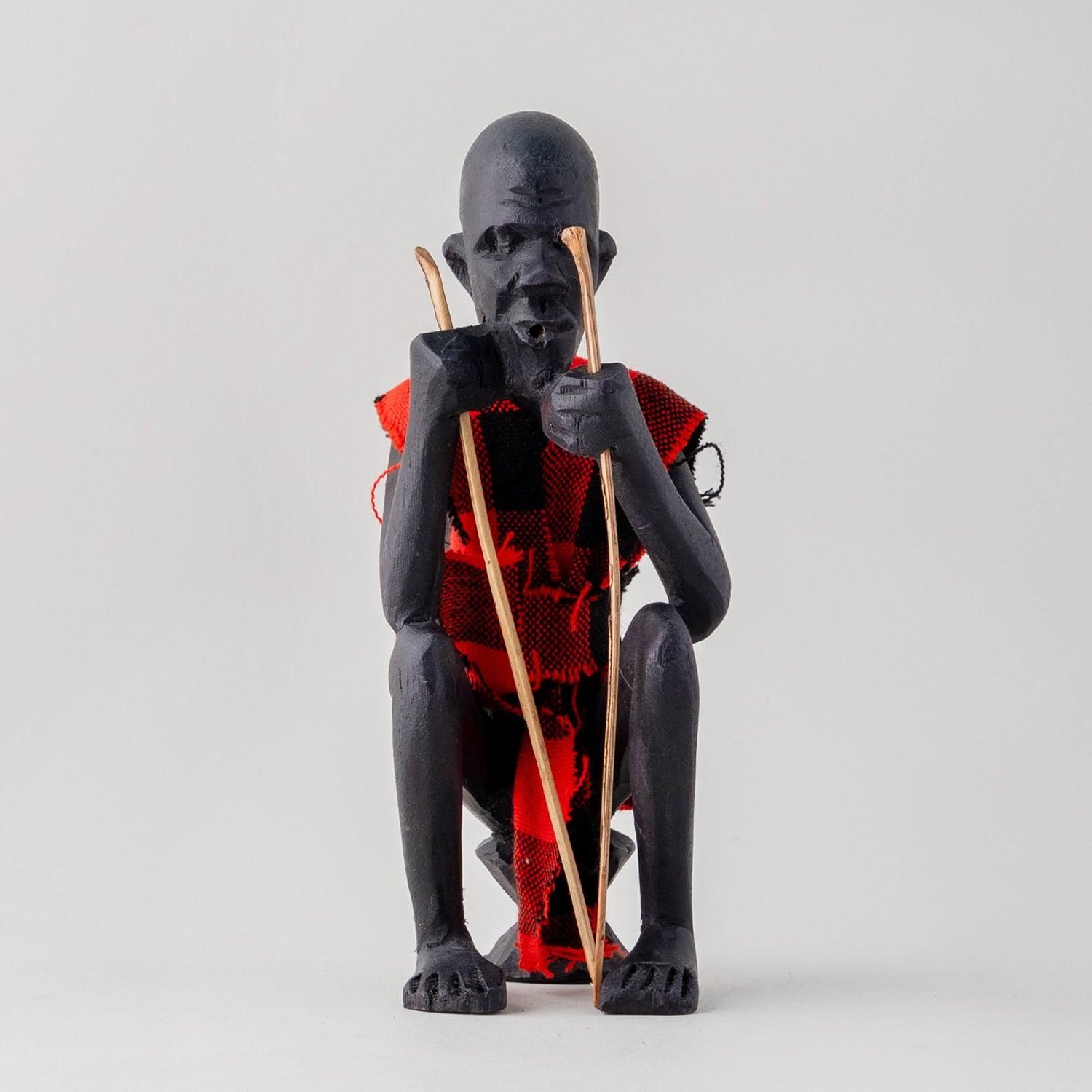 Eyaas Hand-Carved Mahogany Masai Elder Wooden Sculpture with Checked Robe  6 Inches