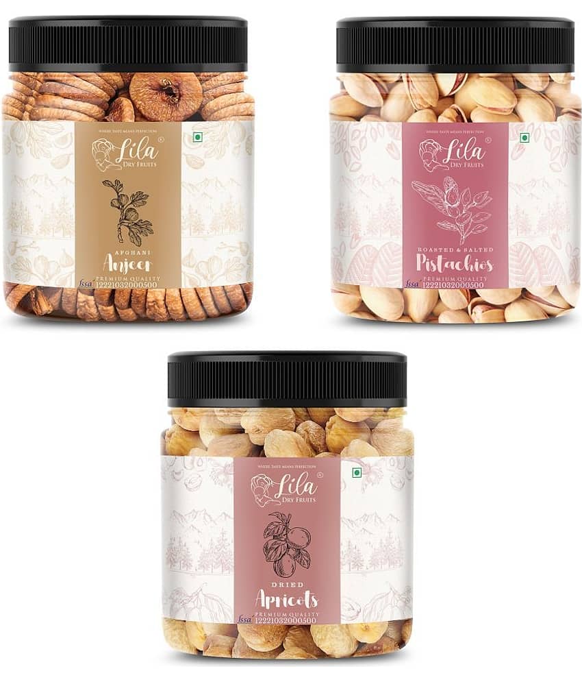 Lila Dry Fruits Figs (500gm), Pista(500gm) & Apricot(500 gm) Combo | Kaju Pista Khubani Combo