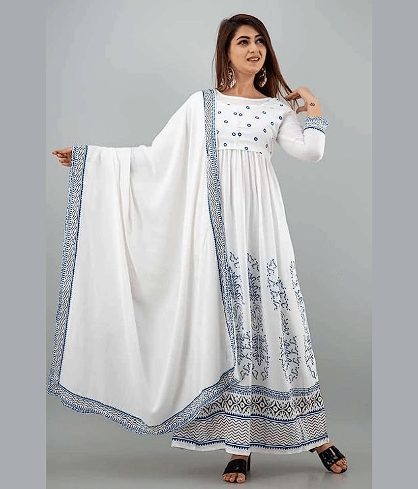 ASHISH PRINT - Blue Rayon Women's Nayra Kurti ( Pack of 1 )