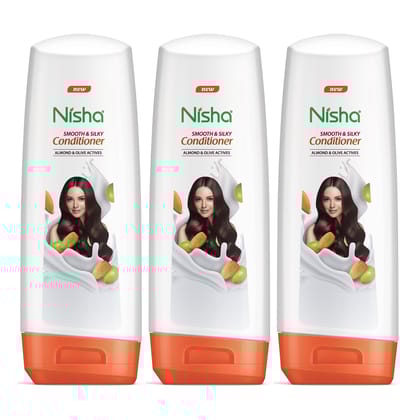 Nisha Hair Conditioner, Smooth & Silky Conditioner with Almond & Olive Actives for Frizzy Hair 80ml Pack of 3 (Bottle)