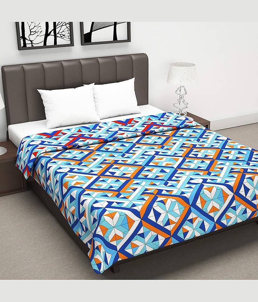 DIVINE CASA Double Polyester Blue Geometrical Dohar