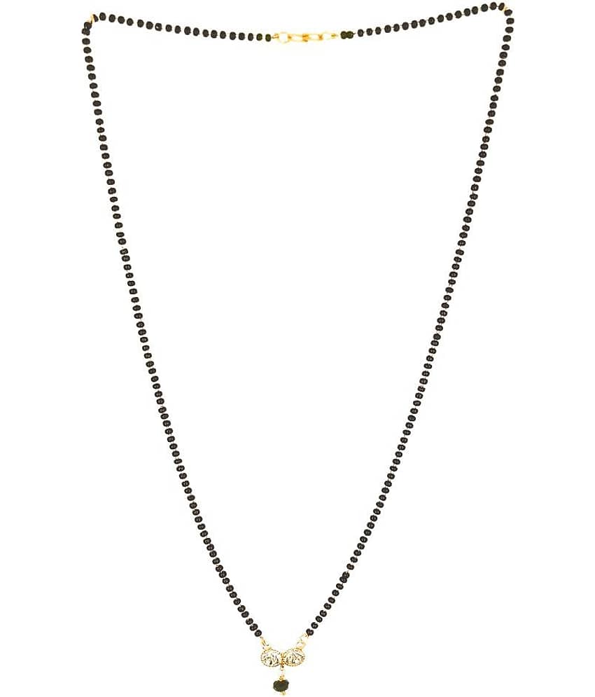 SHANKHRAJ MALL  GOLD PLATED BLACK BEAD TWO DIAMOND FANCY MANAGALSUTRA-100152