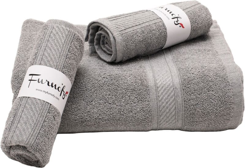 Furnofy Cotton 450 GSM Bath, Hand Towel Set Grey (Pack Of 3)