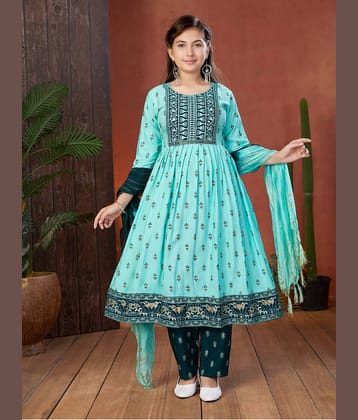 Aarika Girls Rayon Anarkali Suit Set ( Pack of 1 , Sea Green )