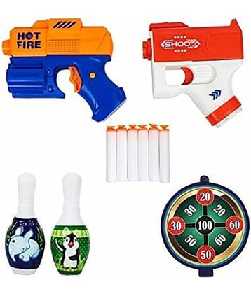 RAINBOW RIDERS  Twin  Soft  Shooting Bullet Gun TOY || Plastic Blaze Storm Manual Soft Suction Bullet Gun || Toy Fun Target Shooting Battle Fight Game For Kids 6 Foam Bullets, Set Of Two Guns For Kids Boys Girls 4+ years (Multicolor) Pack Of 2 Guns