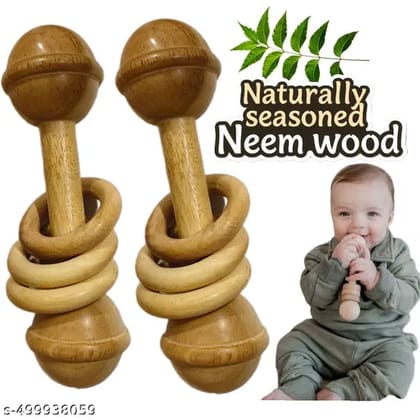 Pair of Neem Wood Baby Rattles | Safe, Durable & Perfect for Little Hands