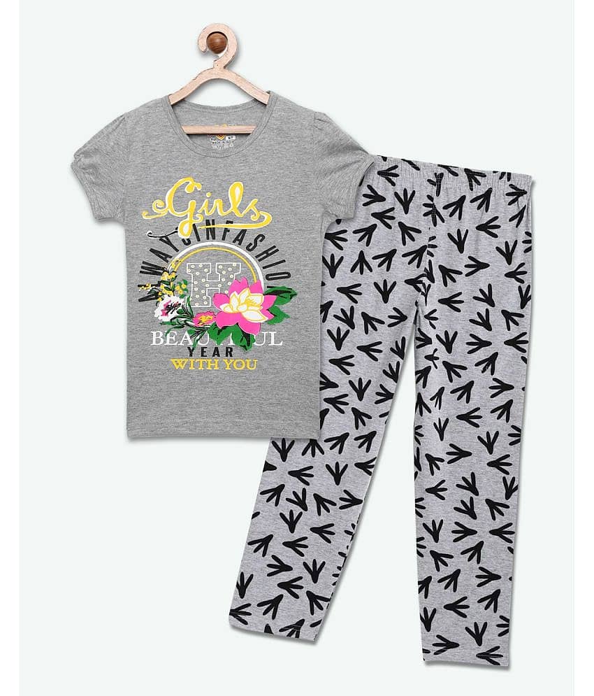 Sini Mini Pack of 1 Girls Cotton Top With Pants ( Grey Melange )