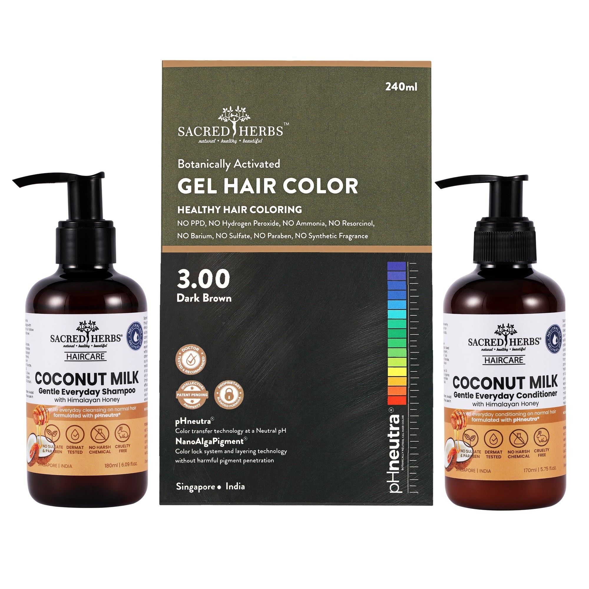 Coconut Milk Hair Care: Complete Hair Color Premium Pack-Dark Brown + Shampoo-Conditioner