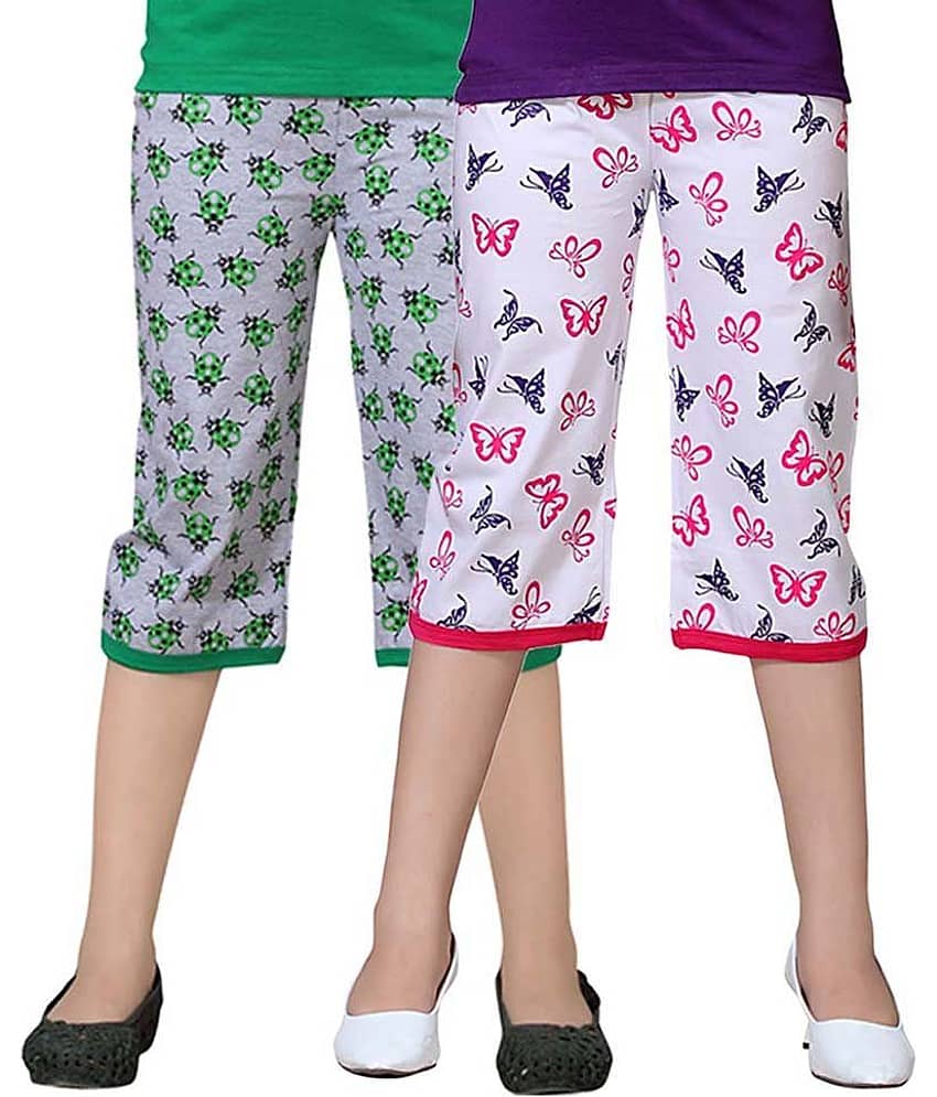 Sini Mini Pack of 2 Girls Cotton Capris ( Multi )