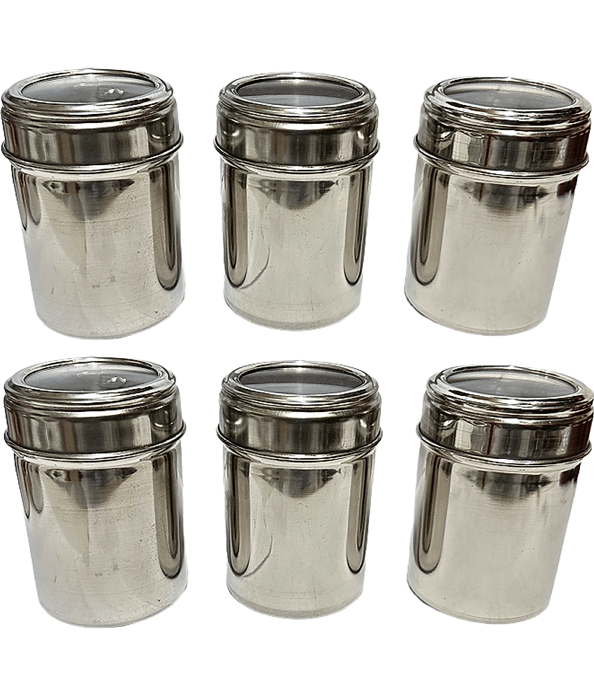 Dynore see through Dabbi Steel Silver Utility Container ( Set of 6 )