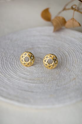 Ornate Circle Gold Plated Statement Sterling Silver Stud Earrings-Gold