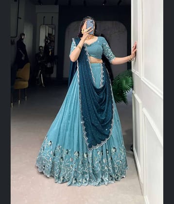 piludi Women Silk Flared Semi Stitched Lehenga Choli ( Blue )