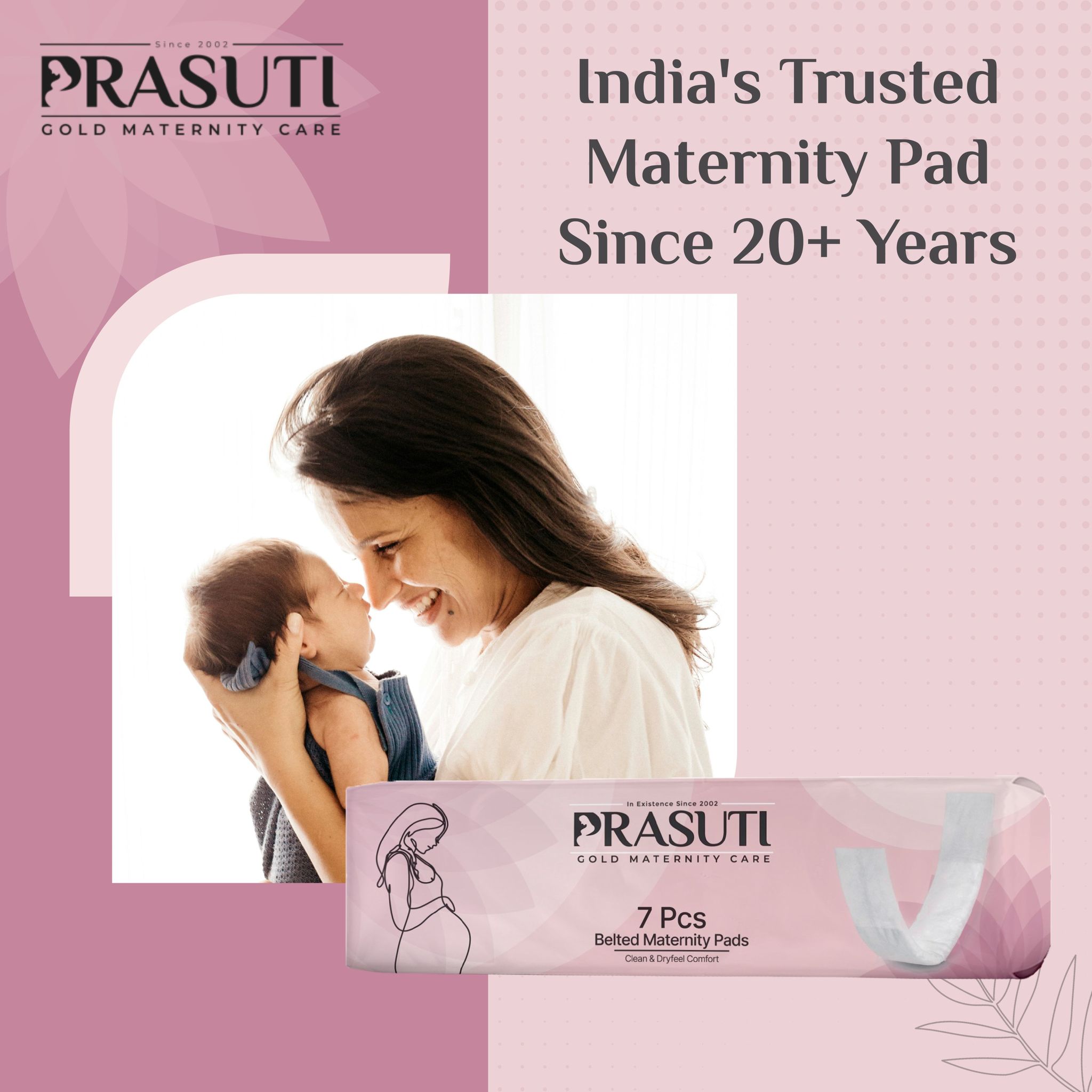 Prasuti Gold Belted Maternity Pads After Delivery for Women - Super Absorbent up to 250ml, Adjustable Elastic Belt, for Heavy Bleeding, (7 Pads)