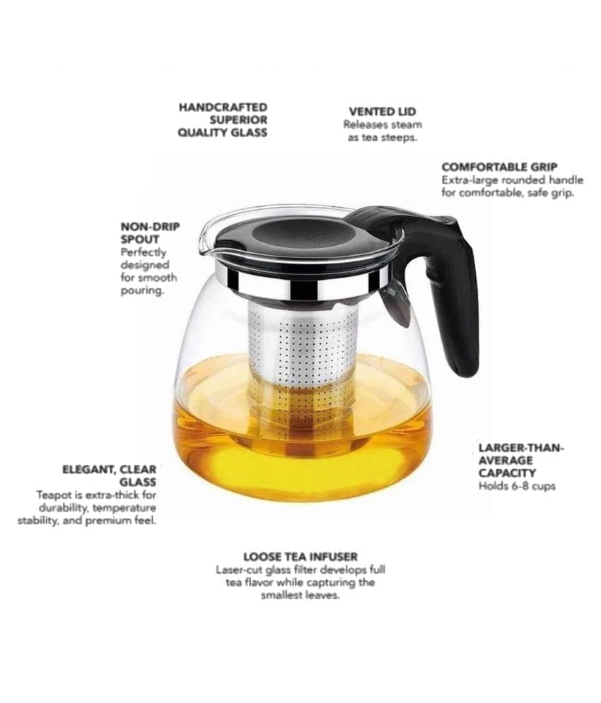 Glass teapot Kettle Teapot with Stainless Steel Infuser, Glass Teapot for Loose Leaf Tea, Blooming Tea, and Herbal