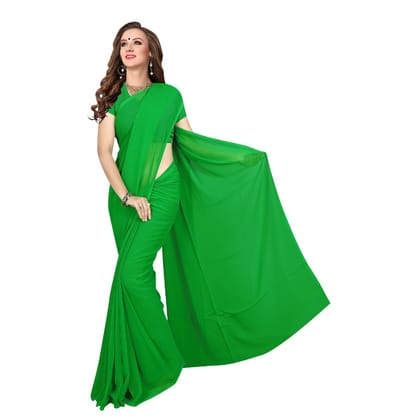 Generic Women's Georgette Plain Saree with Blouse (Dark Green, 5 - 6 Mtrs)
